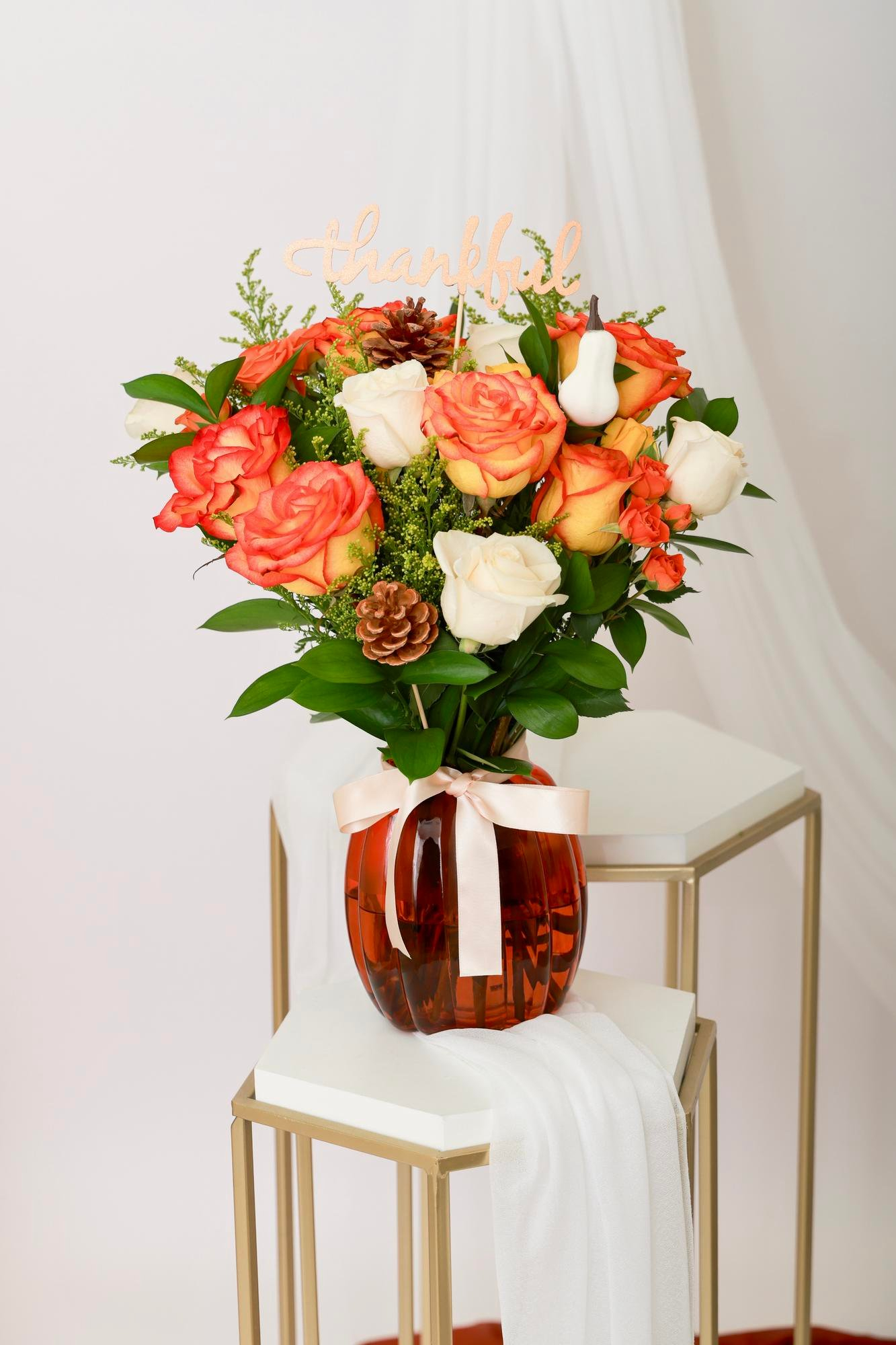 Autumn Harvest Pumpkin Glass Arrangement